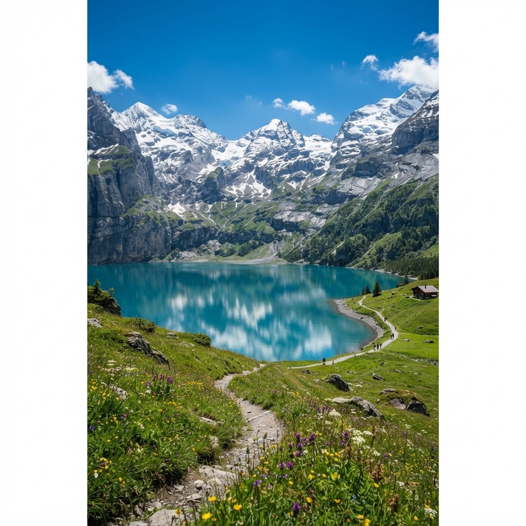 Turquoise mountain lake in the Swiss Alps
